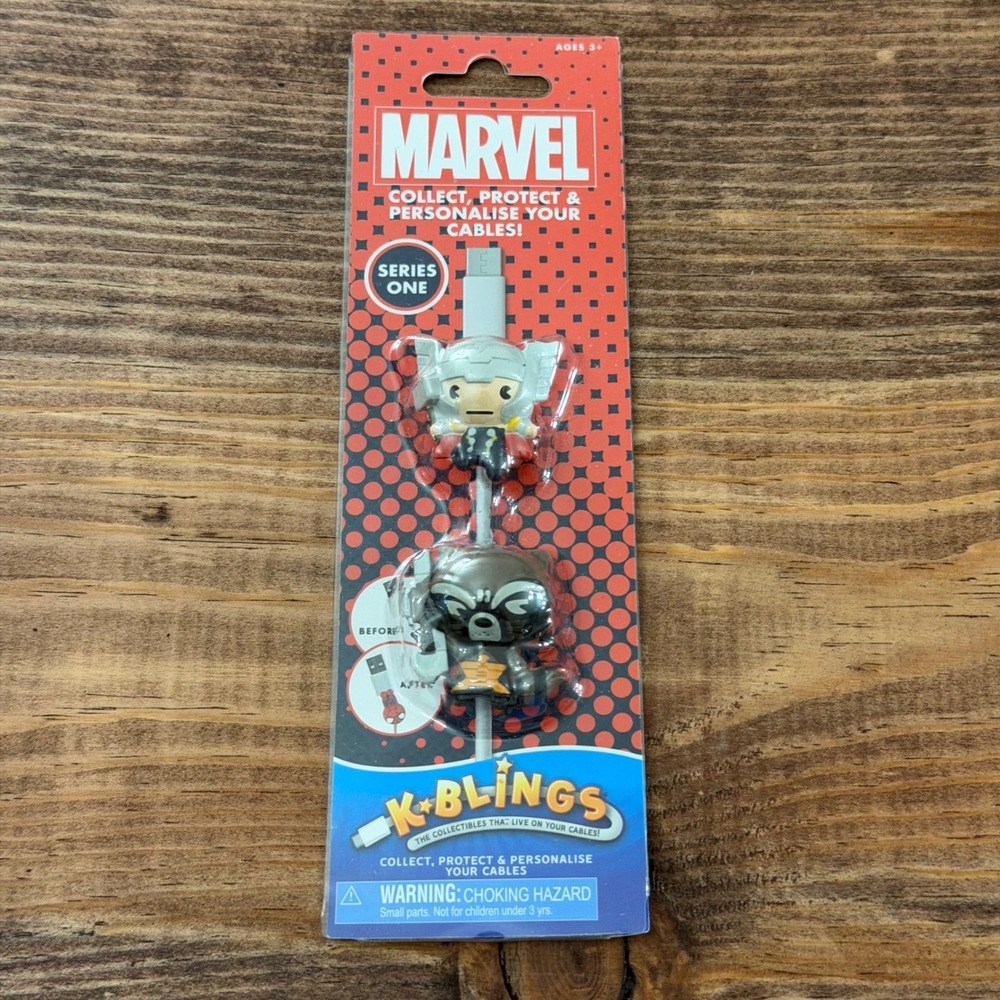 Marvel K-Blings Series One Thor and Rocket Raccoon Cable Protectors 2-Pack NEW